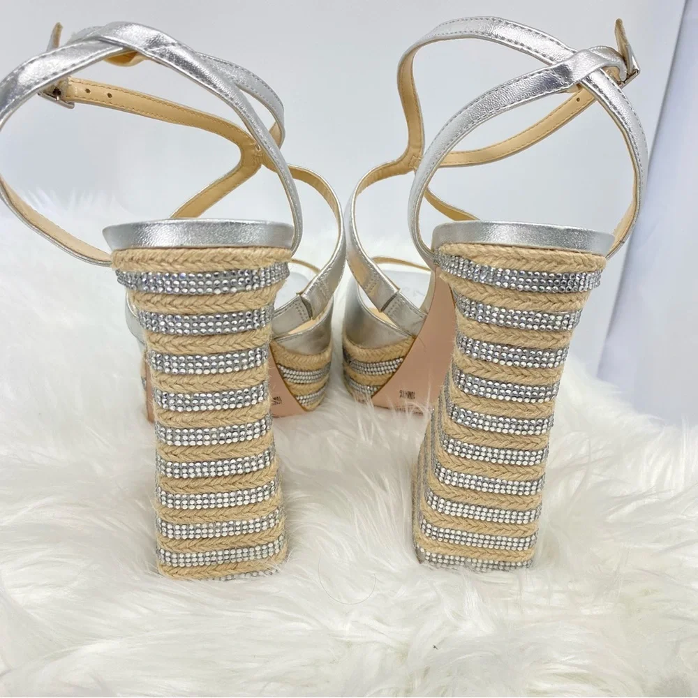 Silver Platform Strappy High Heel Sandal - Women NWOT